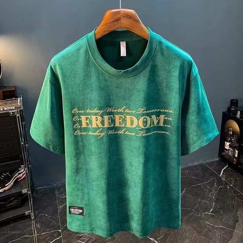 Americano Retro Tie-Dye impresso camiseta de manga curta masculina Street Wear ins solto em torno do pescoço topo mascul