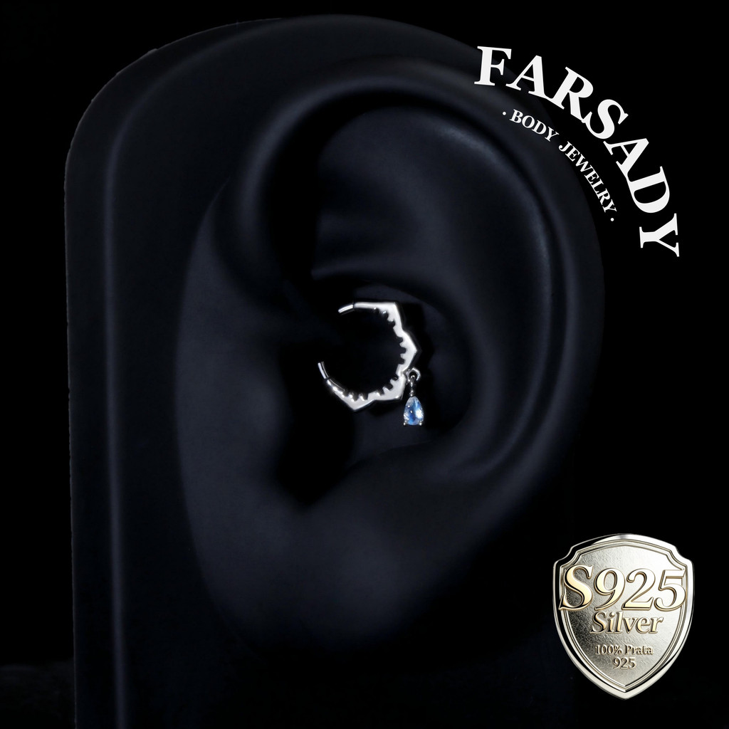 Anel De Septo De Flor Pendente De Pedra Da Lua De Prata Esterlina/Joia Piercing 16G S925/Brinco De Argola Daith 16G/Brin