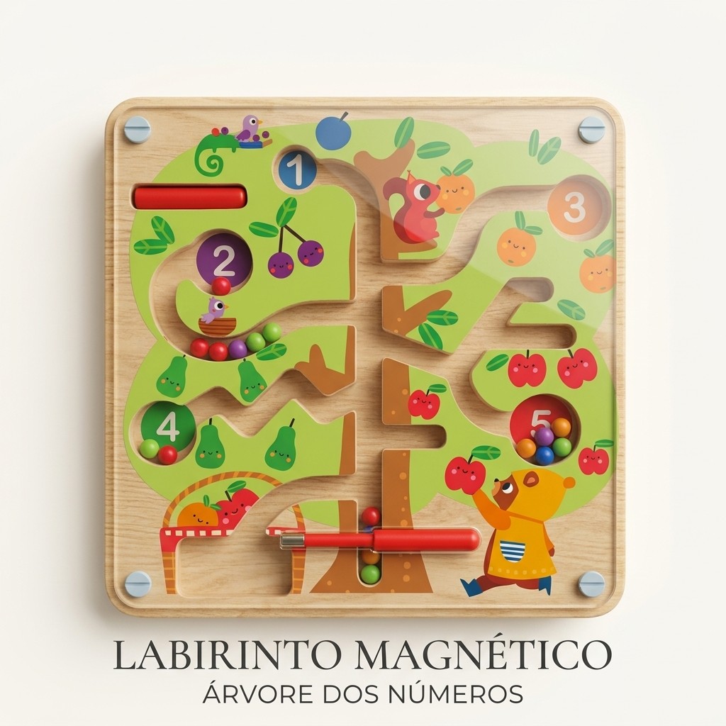 Labirinto Magnético Árvore das Frutas Contagem Números Coordenação Motora Brinquedo Educativo