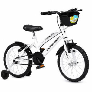 Bicicleta infantil Aro 16 V-brake Meninos com rodinha Colorida quadro Aço Carbono Intense Kids Cor Branco/Preto