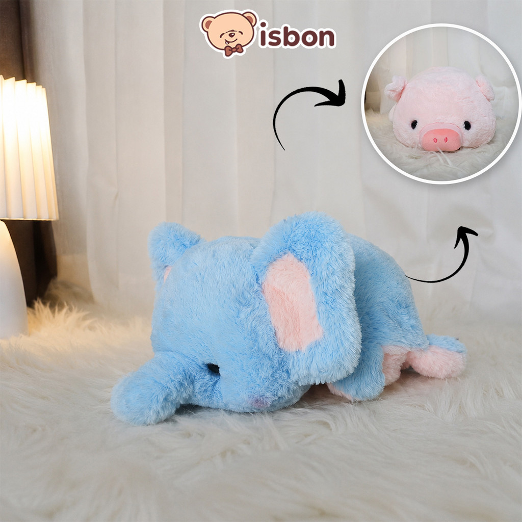 ISTANA Boneca Cabeça Dupla Elefante Traje Piggy Reversível 2 Lados 1 Corpo Único Bonito Premium Não-Alergia Brinquedos I