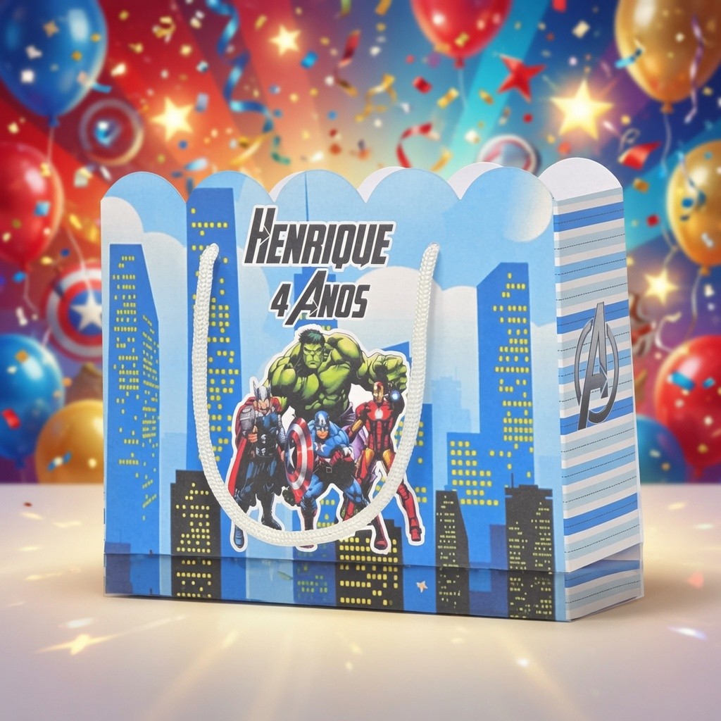 Kit Sacolinha Personalizada Os Vingadores Pegue e Monte Lembrancinha Festa Aniversário The Avengers