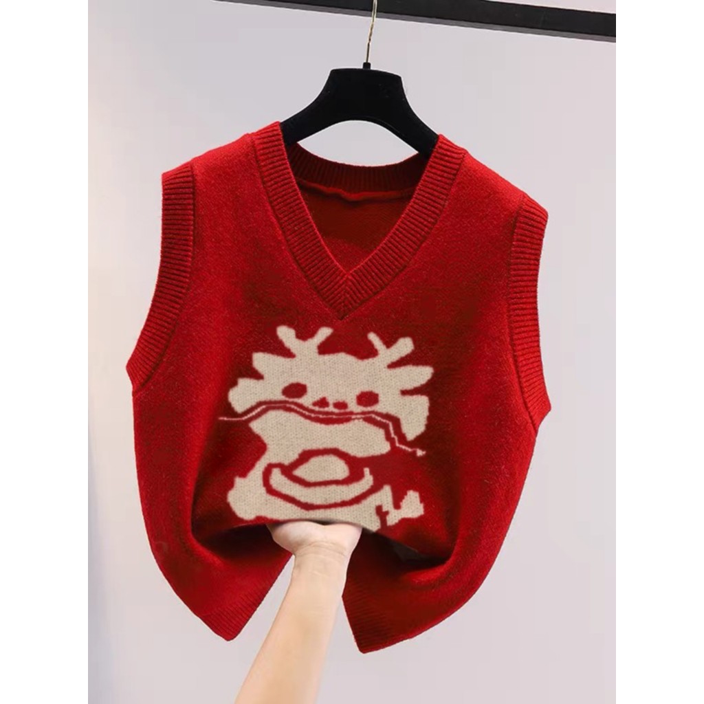 Ano vermelho do dragão ano do dragão roupas femininas novo estilo malhas colete feminino natal roupa interior moda camis
