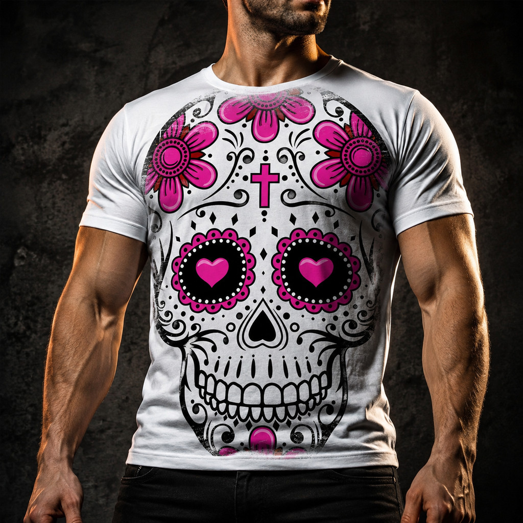 Camisa Camiseta Skull Caveira Mexicana Rosa