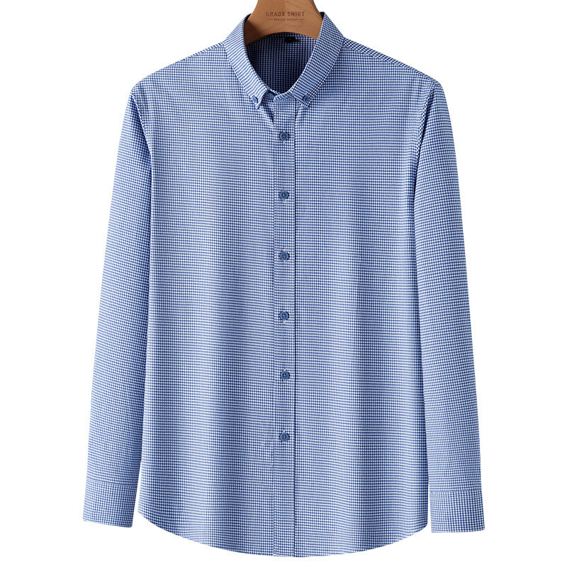 [Xadrez] Camisa masculina de algodão puro de manga comprida High-End Sense Business Slim-fit respirável confortável Casu