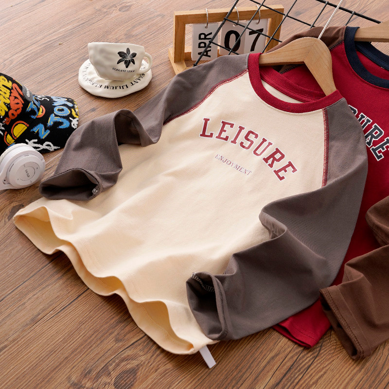 Meninos puro algodão manga comprida camiseta 2026 primavera novo estilo crianças primavera roupas médio grande crianças 