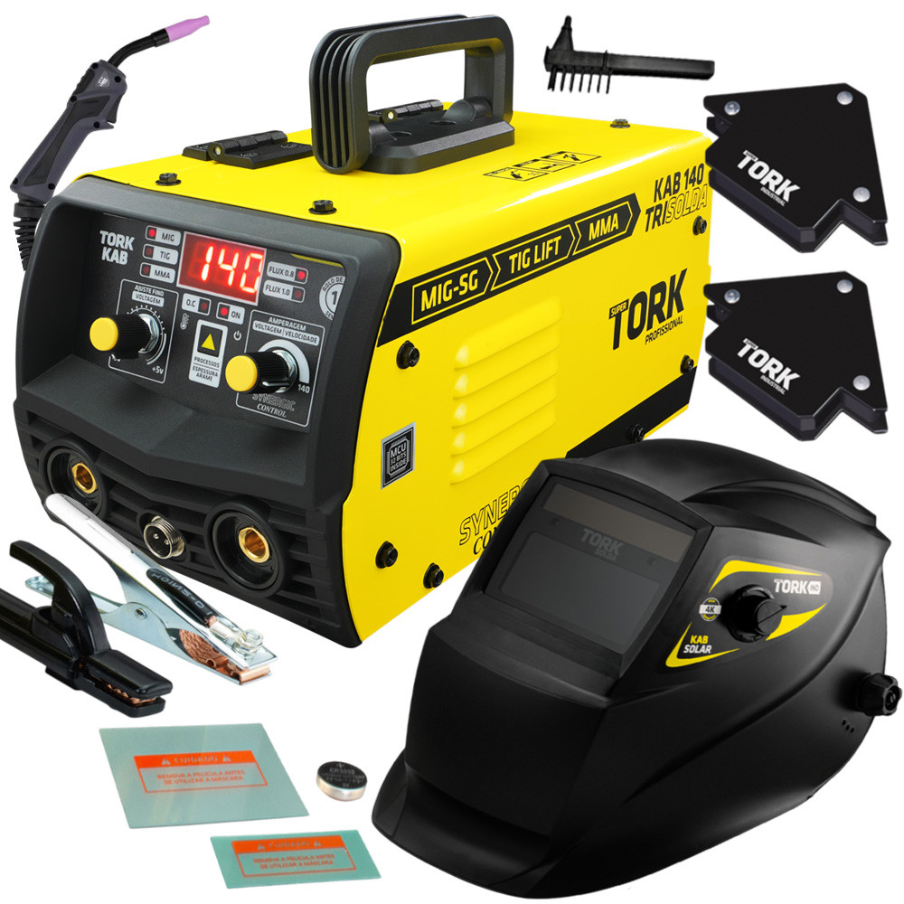 Maquina Tri Solda MIG Sem Gás TIG Lift e Eletrodo MMA 140 Amperes Tork 220V com Mascara