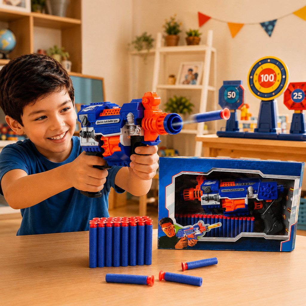 Pistola Lança Dardos Automática Infantil 20 Dardos Tipo Nerf 21 pçs