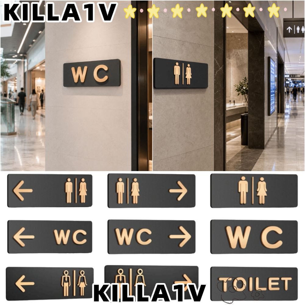 Sinal De Banheiro KILLA1V , Direção De Vaso Sanitário Acrílico Esquerdo E Direito Público Preto Dourado Para Homens Mulh