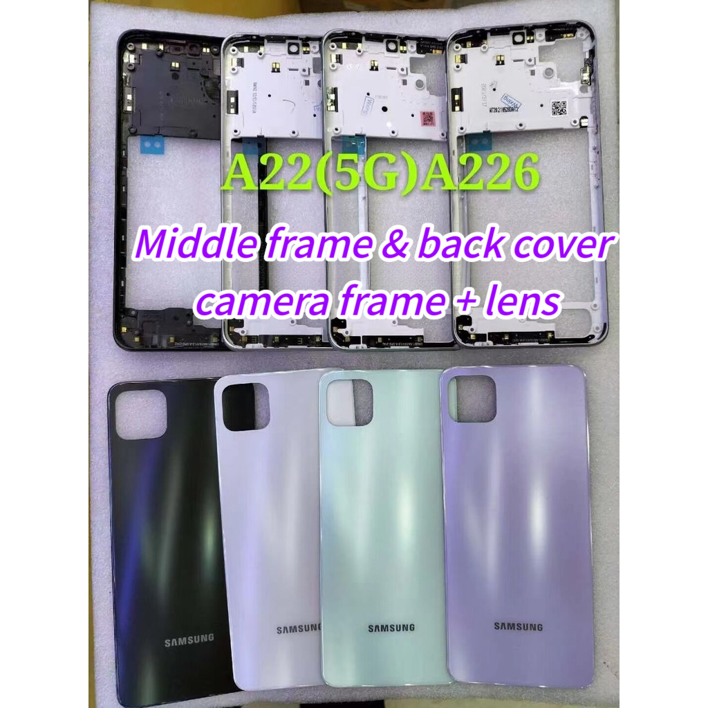 Compatível com a tampa traseira do Samsung A22 5G, tampa traseira da bateria, moldura intermediária, carcaça, tampa tras