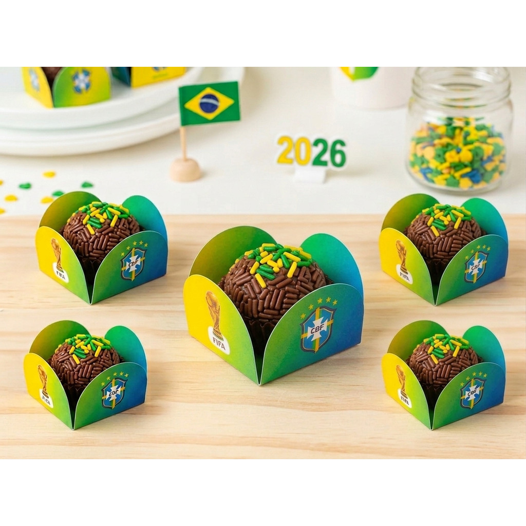 ENVIO RÁPIDO - Kit Forminhas BRASIL - COPA DO MUNDO 2026 4 Pétalas para Doces Docinhos Festa Aniversário PRONTA ENTREGA
