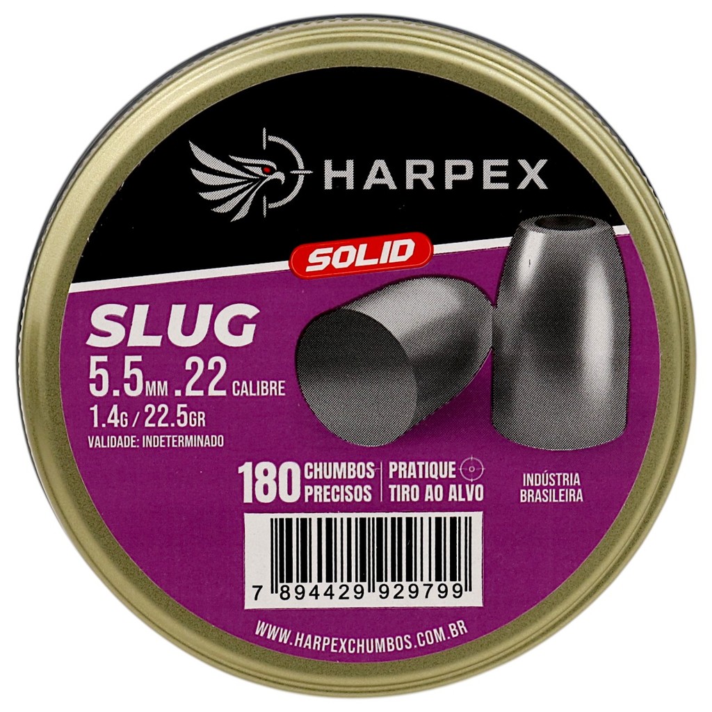 Chumbinho Harpex Slug Solid Alta Precisão e Impacto 5.5mm (.22) - 180un