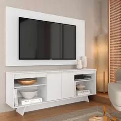 Rack Com Painel Tulum 1,60m 55 Polegadas Branco - Móveis Arapongas
