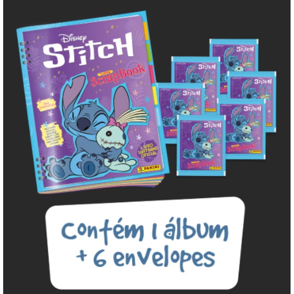 Kit C/ 1 Álbum Brochura + 6 Envelopes De Figurinhas Stitch