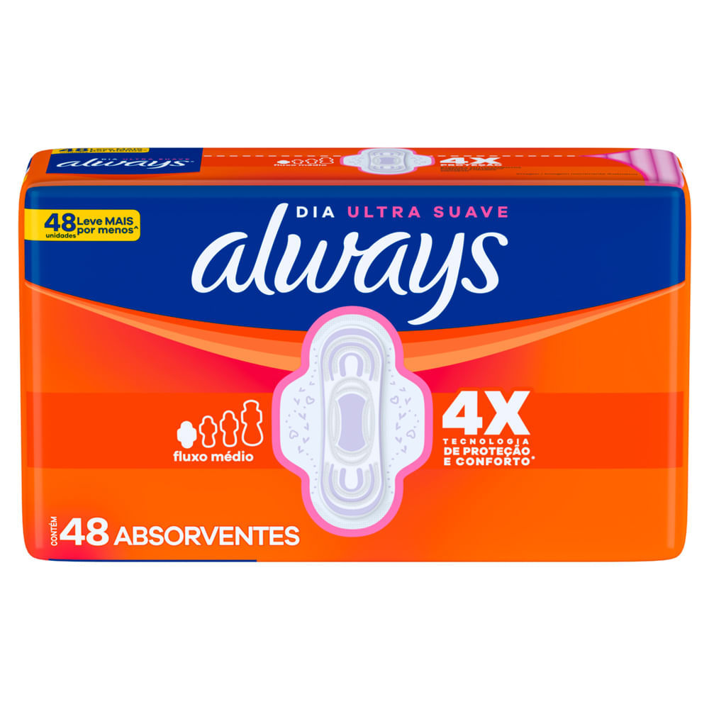 Absorvente Always Dia Ultra Suave Fluxo Médio com Abas 48 Unidades Leve Mais Por Menos