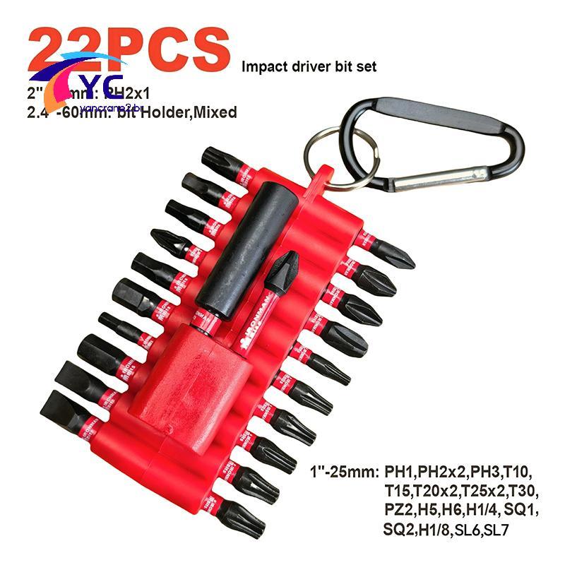 YCBR 22 Peças De Bits De Chave De Fenda De Impacto Com Manga Organizadora , Brocas Magnéticas De Aço S2 E Suporte De Bro