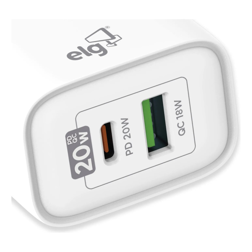 Carregador Universal De Parede Elg Duas Portas Usb-c + Usb-a