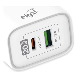 Carregador Universal De Parede Elg Duas Portas Usb-c + Usb-a