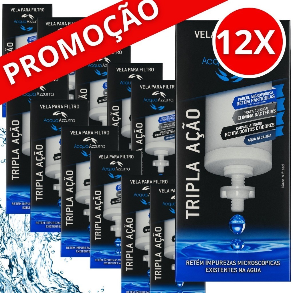 12 Velas Filtro Barro Tripla Ação Prata Coloidal Carvão Ativado - ENVIO IMEDIATO