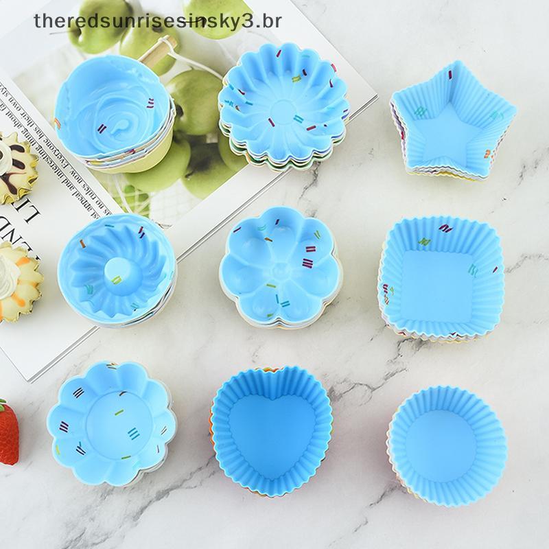 TSBR 5 Pçs/Set Molde De Copo De Bolo De Silicone 3D Redondo Quadrado Forma De Coração Muffin Cupcake Cozinha Bakeware Ma