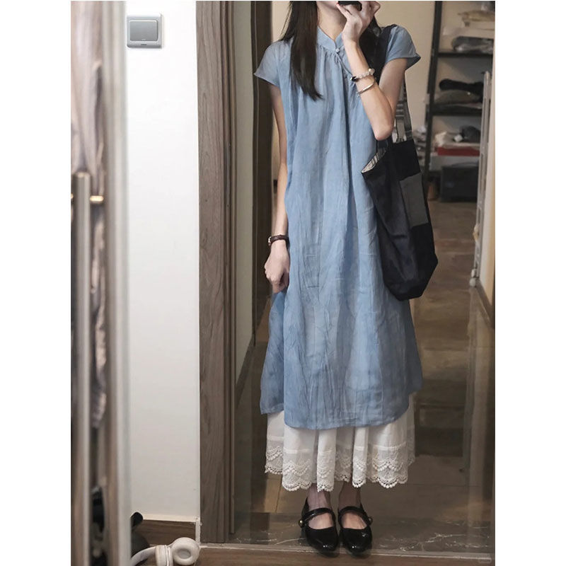 2026 verão novo estilo suave Retro arte novo estilo chinês estilo chinês legal Zen vestido solto terno