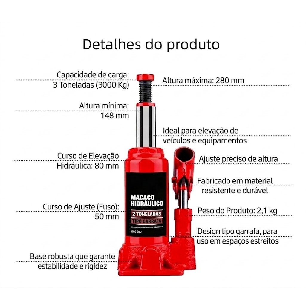 3 Ton Hydraulic Bottle Jack for Car and SUV with Safety Valve High Capacity Portable — imagem 2 de 2