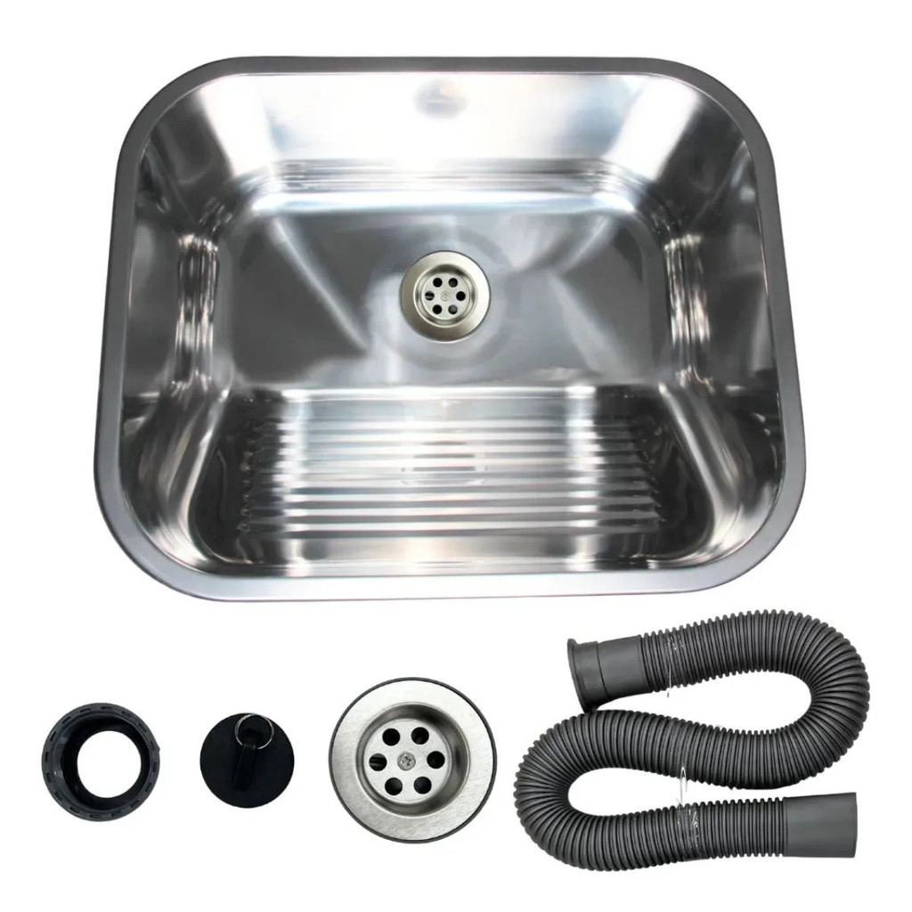 TANQUE PARA LAVANDERIA 44X44 AÇO INOX 304 BRILHANTE COM VÁLVULA STILLUS HOME