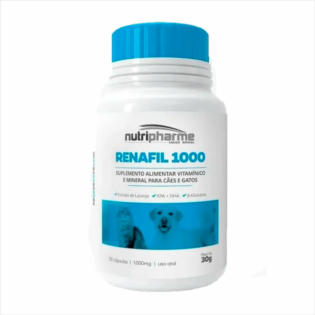 Suplemento Alimentar Renafil 1000 Suporte Renal Para Cães E Gatos 30 Cápsulas