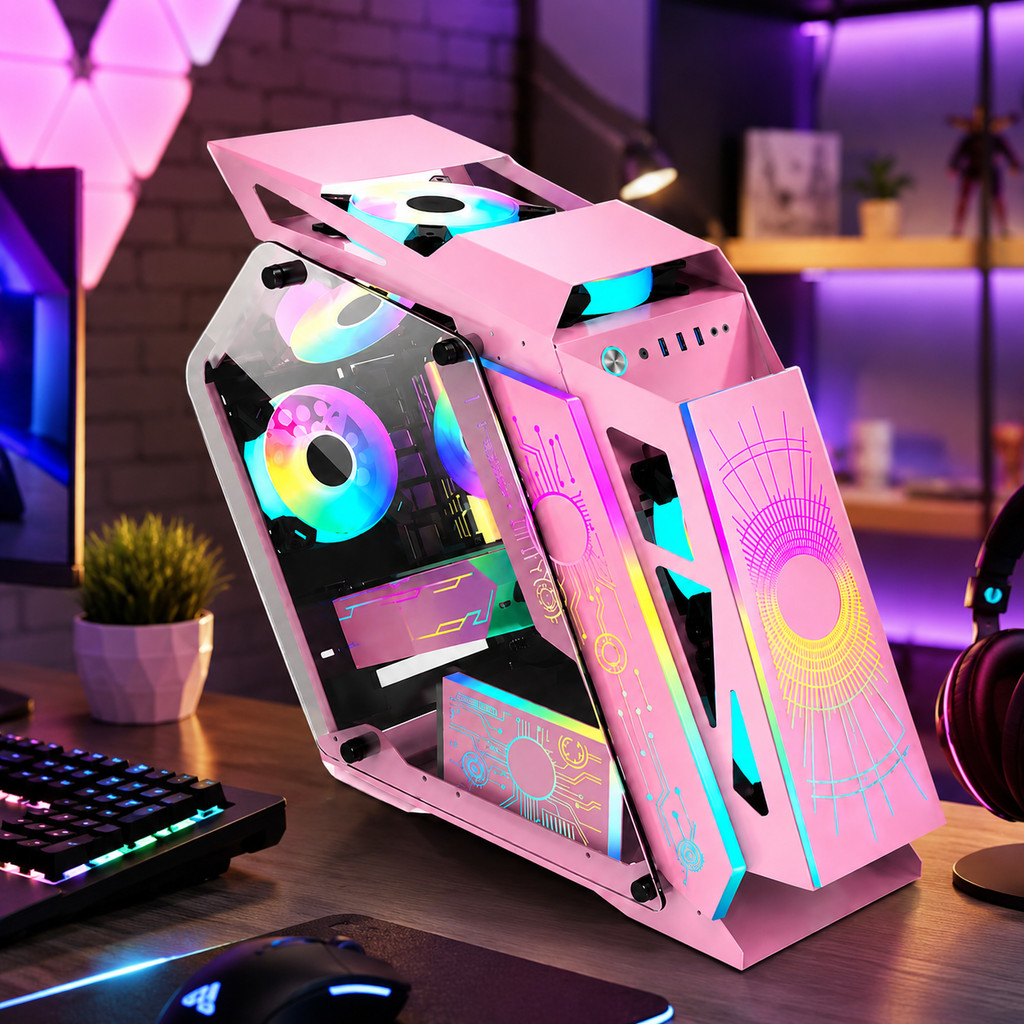 Gabinete Gamer Rosa RGB Vidro Temperado USB 3.0 M-ATX Mini-ATX Sem Fonte AGP-M29165