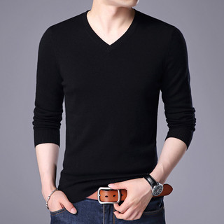 Camisola masculina com decote em V cor sólida versão coreana camisola masculina gola de coração manga comprida camisola 