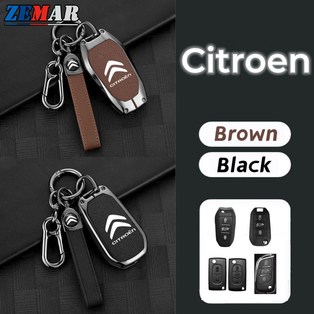 Capa de Chave de Carro em Couro Citroen, Capa Inteligente em Liga de Zinco para c4 c5 c3 Aircross e-c4 DS5 DS7 9124