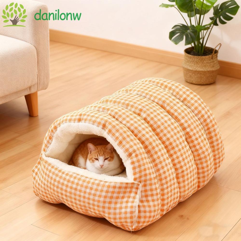 Cama De Gato De Inverno DANILO , Animal De Estimação Semi-Selada De Pelúcia Removível , Padrão Xadrez Quente , Ninho De