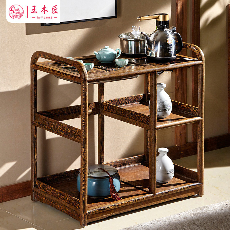 Wang Carpenter Wenge Simples Pequeno Carrinho de Chá Mesa de Café com Fogão de Indução Carrinho de Mogno com Rodas