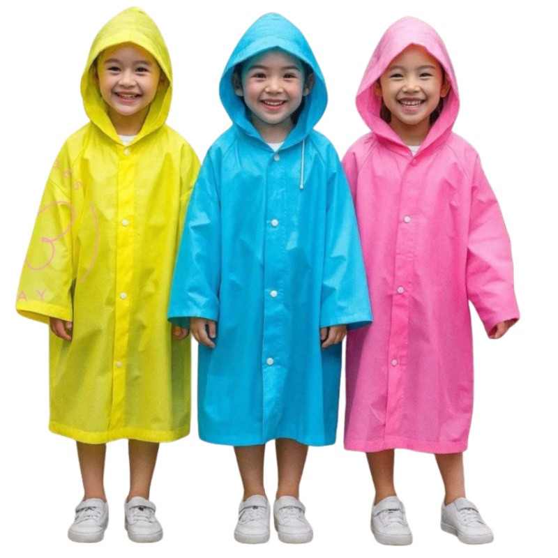 Capa de chuva Infantil em vinil transparente com capuz impermeável