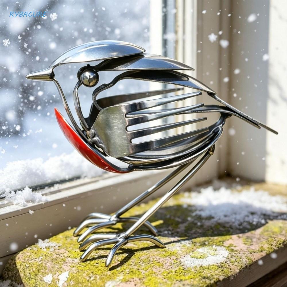 Estátua De Pássaro De Metal De Sucata RYBACURE , Escultura Robin Ecológica Vermelha Rústica , Peito Vermelho