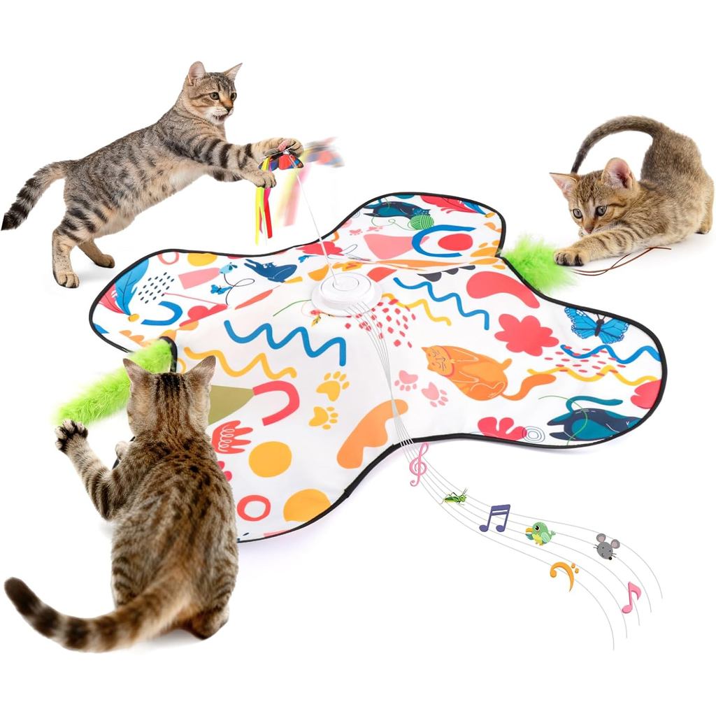 Interactive Cat Toys, Automatic Hide and Seek Cat Toys for Indoor Cats with 4 Lifelike Sounds, Touch Activated, Motorize