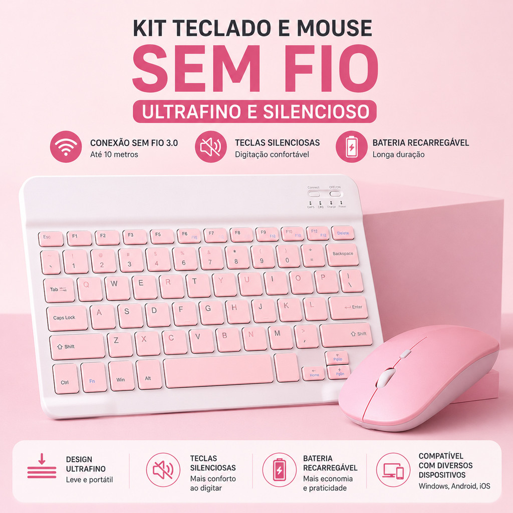 Teclado Sem Fio  por Bluetooth  com Mouse a pilha  e cabo USB - 10 Polegadas(verde claro)