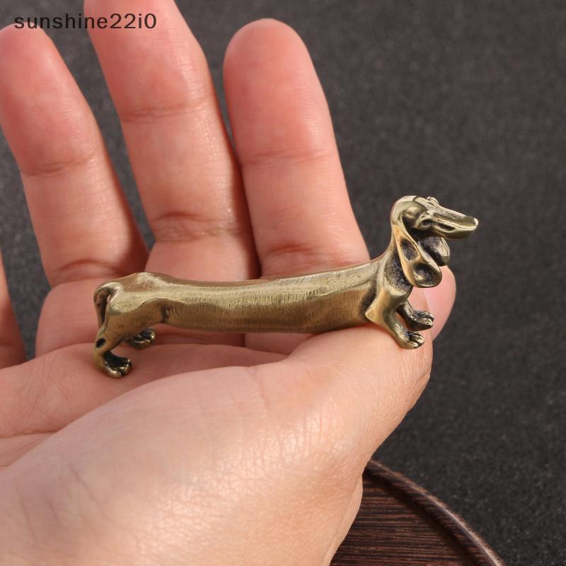 SUS Cobre Puro Dachshund Estátua Vintage Salsicha Cão Estatueta De Bronze Escultura Animal Casa Desktop Arte Decoração A