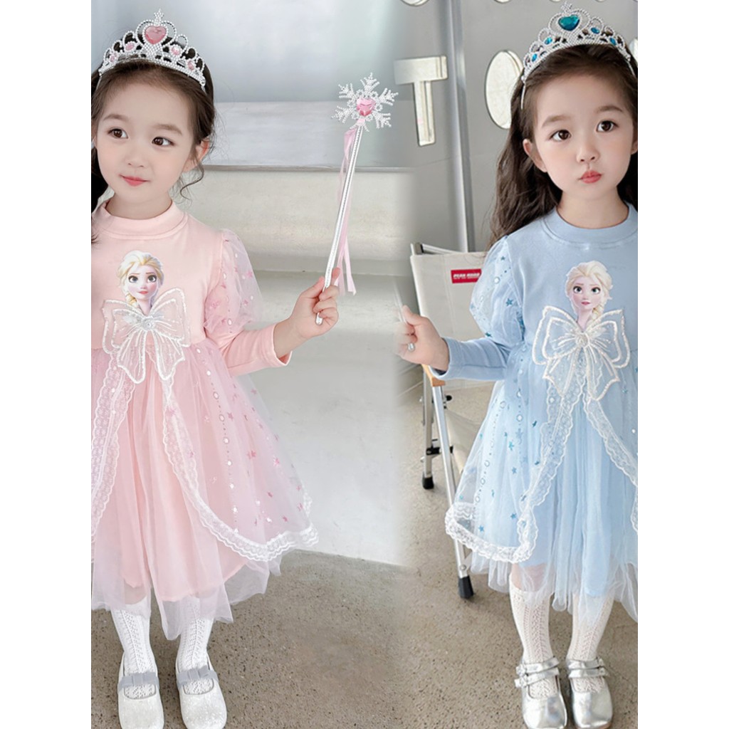 Meninas vestido de manga comprida vestido de princesa desempenho escolar Elsa menina bebê menina gaze vestido crianças s