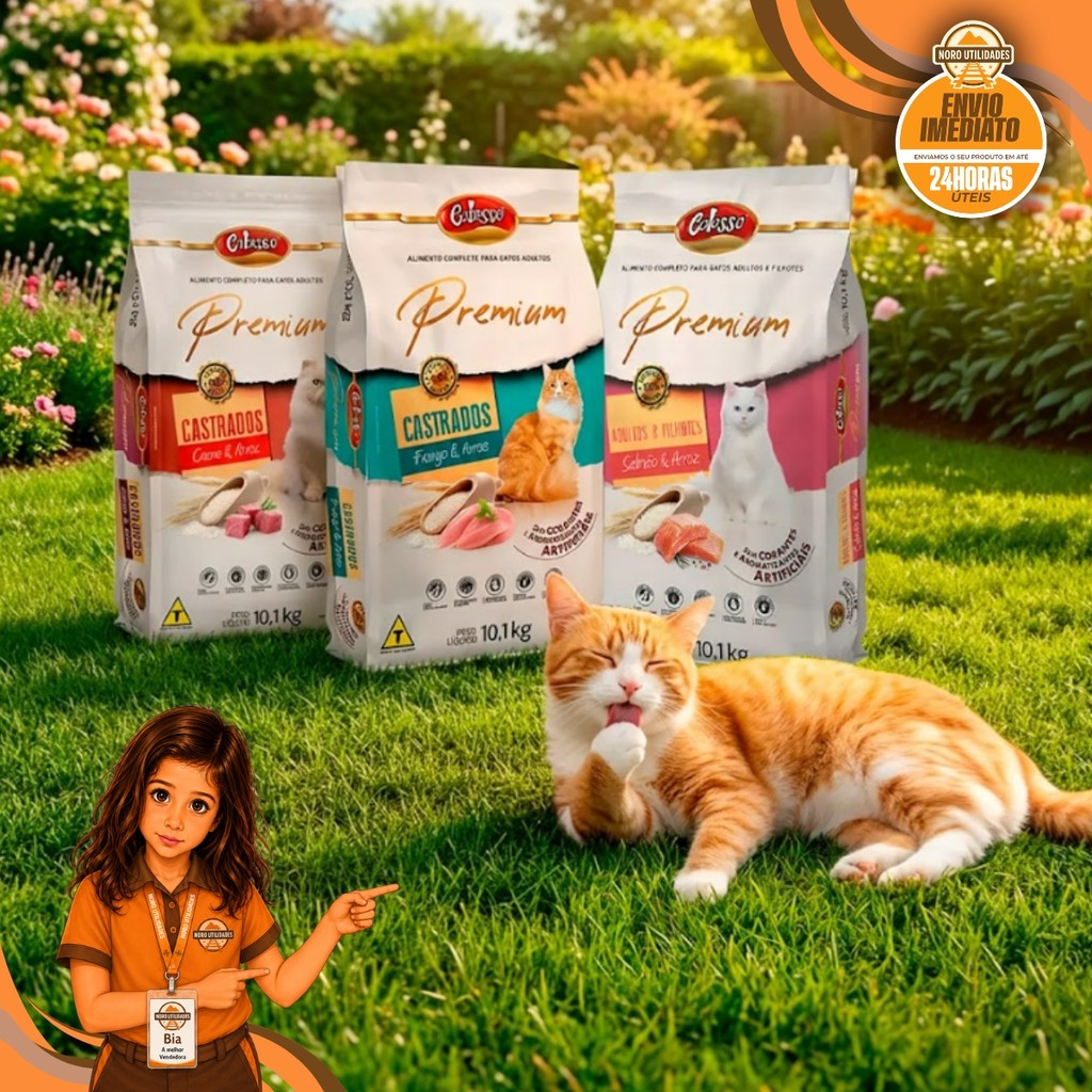 Ração Colosso Gatos Castrados Premium 10,1kg Carnes e Arroz Digestão Saudável e Equilíbrio Completo!