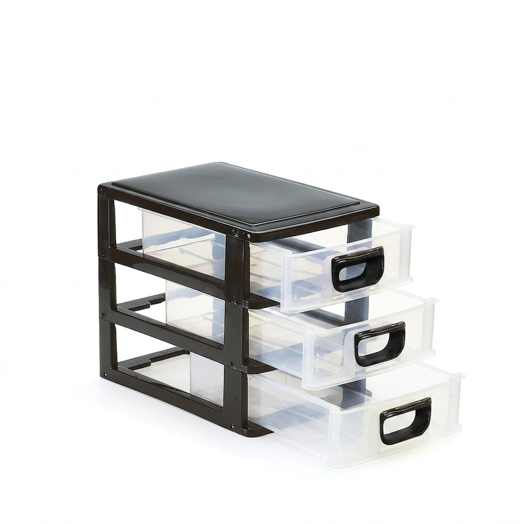 Gaveteiro Organizador grande de Mesa em Plástico 3 Gavetas