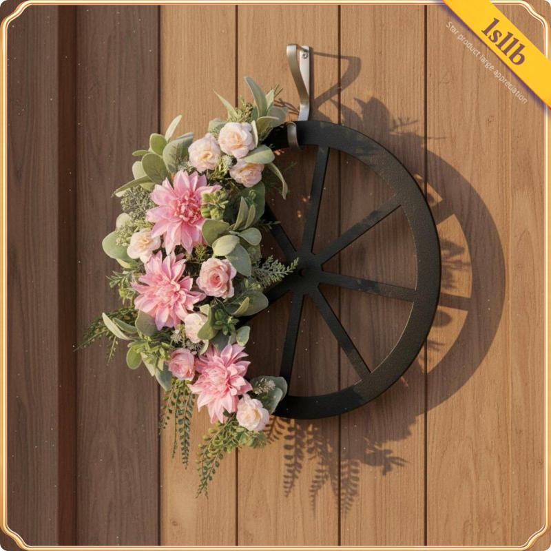 [Lsllb] Guirlanda De Flores Rosa , Decoração De Roda De Vegetação , Fácil De Pendurar , Cabide De Porta Floral Para Vara