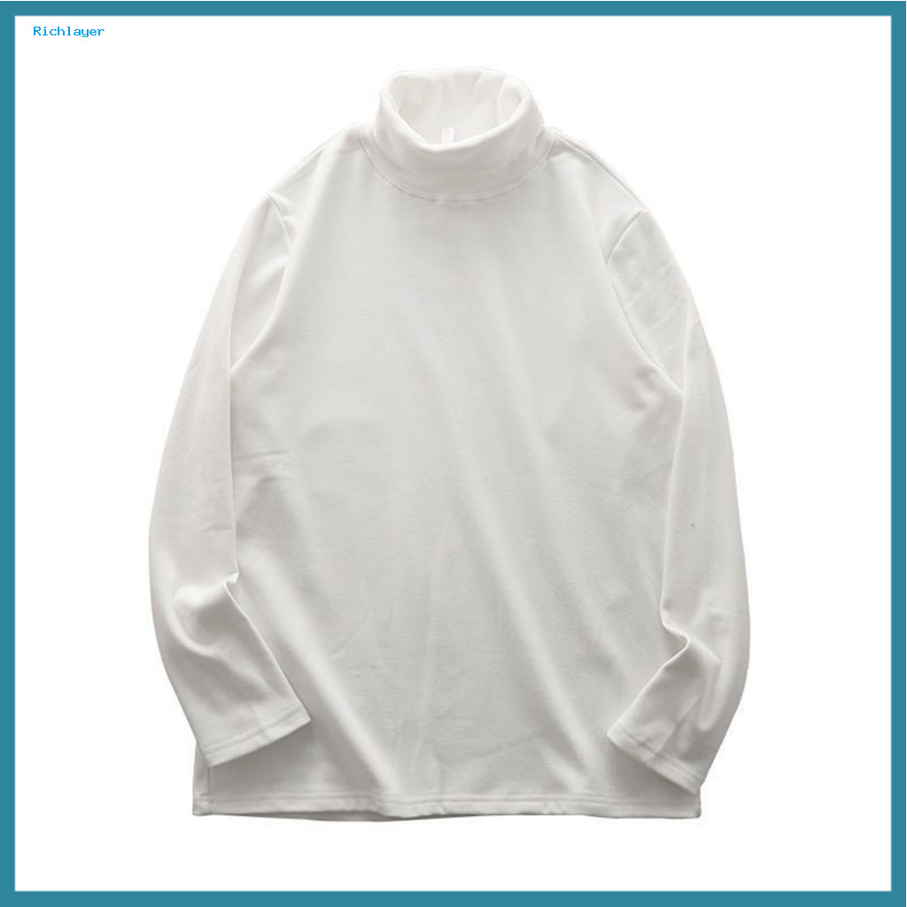 Regular Fit Sweater Solid Color High Collar Shirt Men's Double-sided Velvet T-shirt Elastic Mid-length Pullover Layering