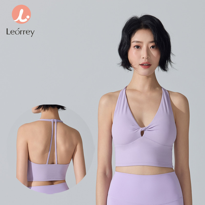 Leorrey-Halter Twist Front Yoga Regata Com Decote Em V Workout Crop Top Fitness Gym Colete Sutiã Almofada