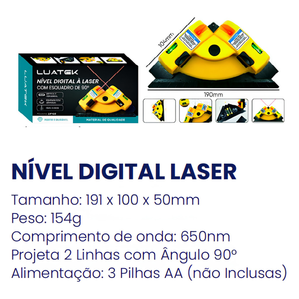 Nível A Laser Verde 2 Linhas Autonivelante Esquadro Prumo 16m Profissional Luatek LV-05 · foto 2
