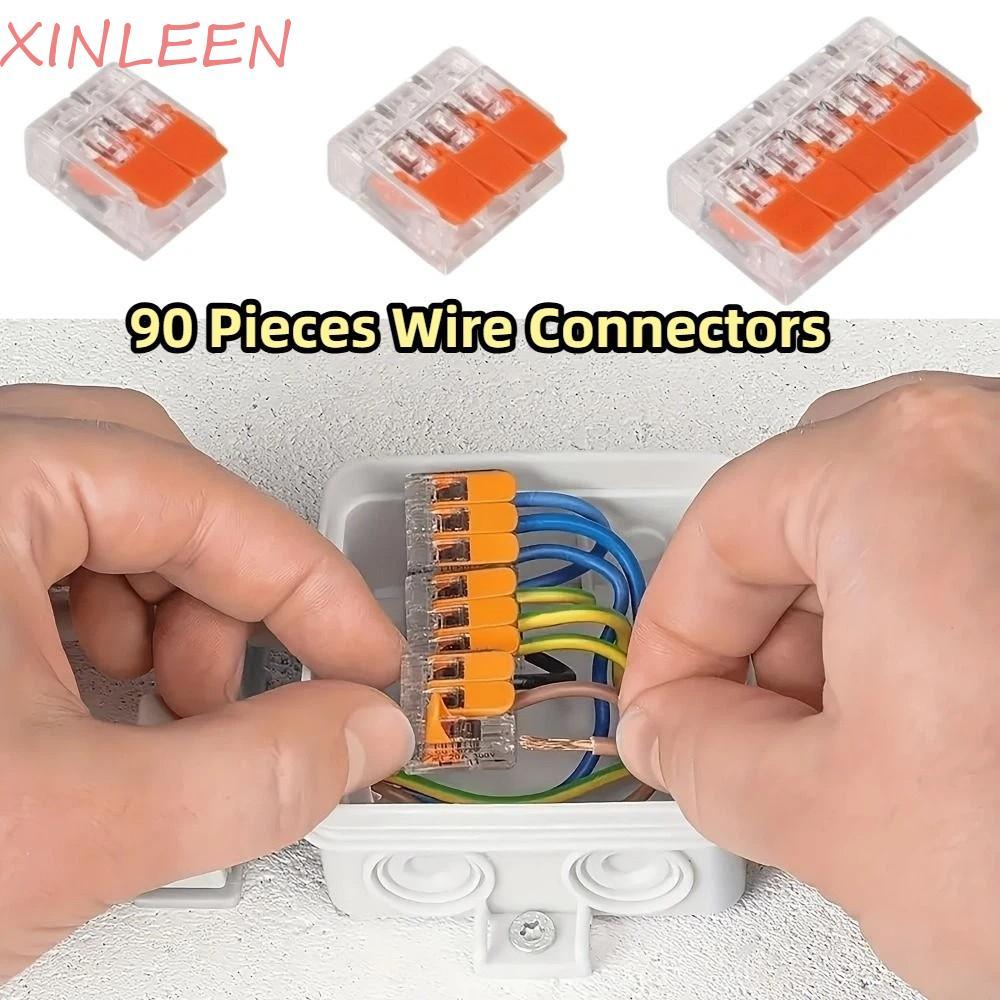 Pacote De Sortimento De Conectores De Fio XINLEEN 90 PCS , Kit De Conector De Emenda Compacto Push-in De Conexão Rápida