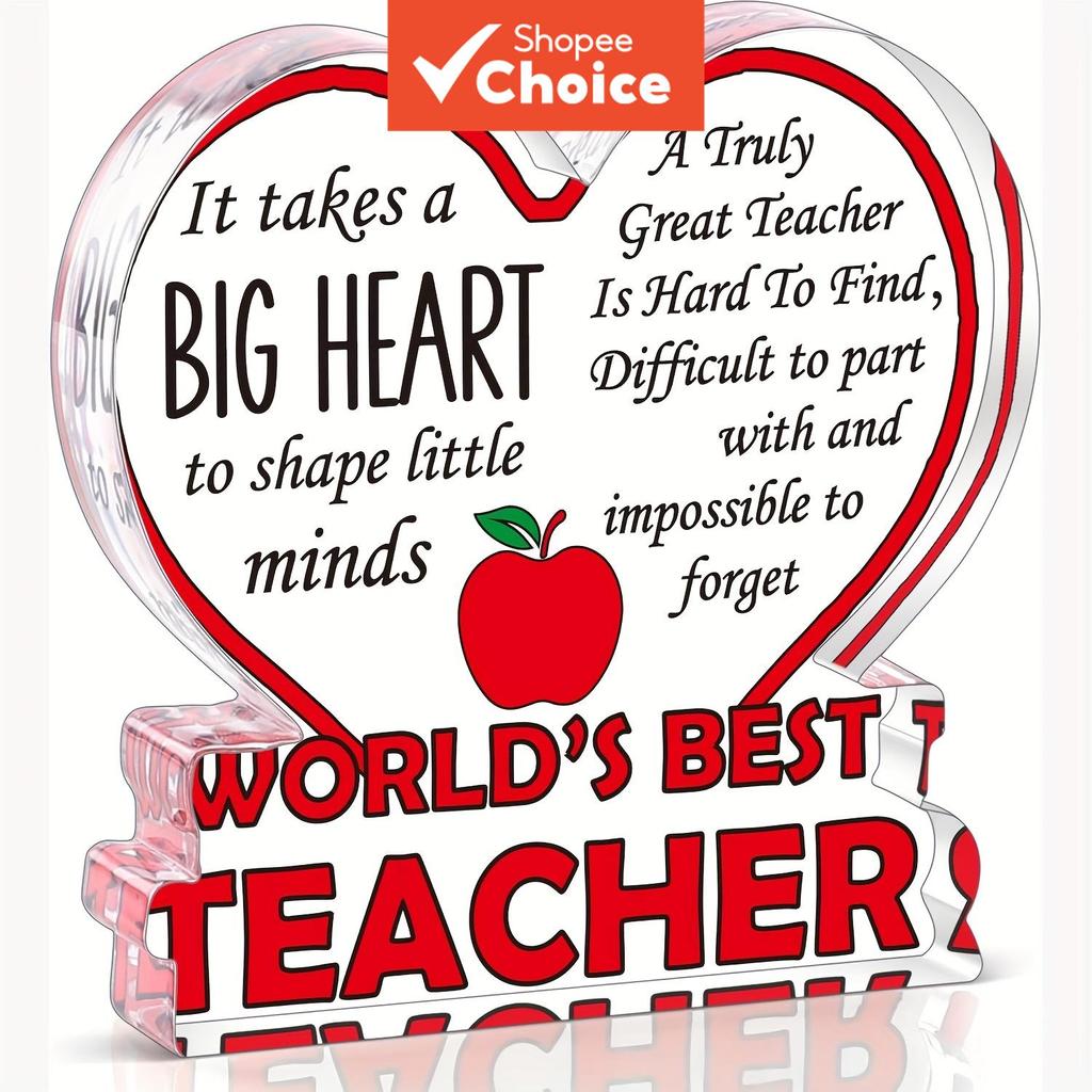 Placa Acrílica De Coração Do Melhor Professor Mundo-Citação " Big Heart Shape Little Minds "-Red Apple Art-Presente Para