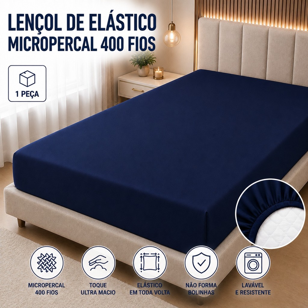 Lençol Avulso com elástico micropercal 400 fios Solteiro Casal Queen  toque macio