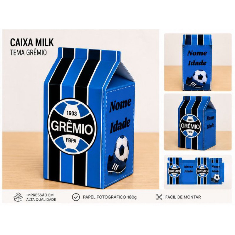 Kit 30 UNIDADES Caixa MILK GREMIO personalizada lembrancinha para festas, aniversario, infantil;