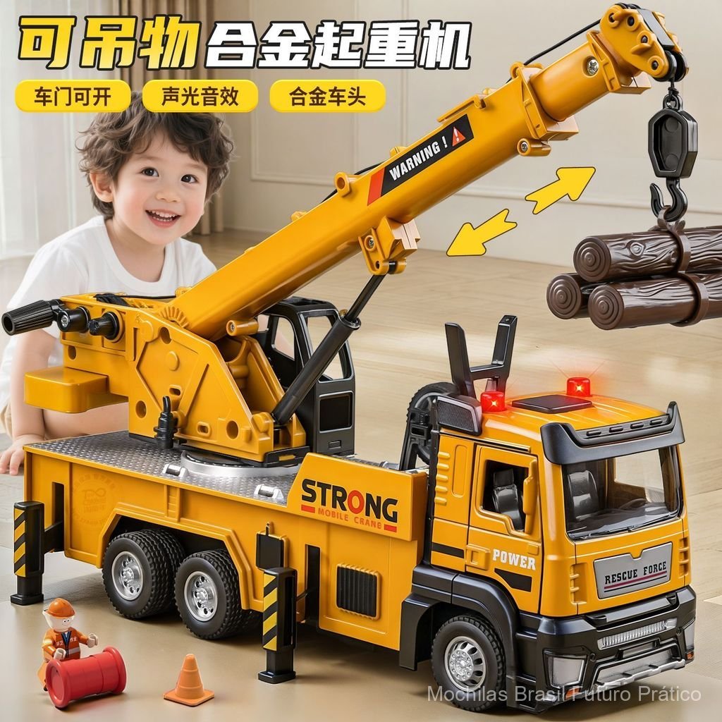 Veículo de Construção, Brinquedo de Guindaste Grande de Liga Metálica para Crianças, Carro de Brinquedo Guindaste, Model
